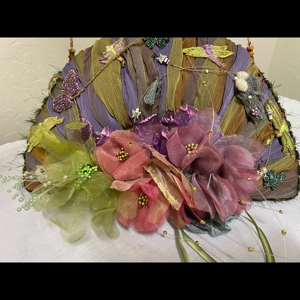 Vintage Mary Frances bag purse green purple roses butterflies. Never worn!!
